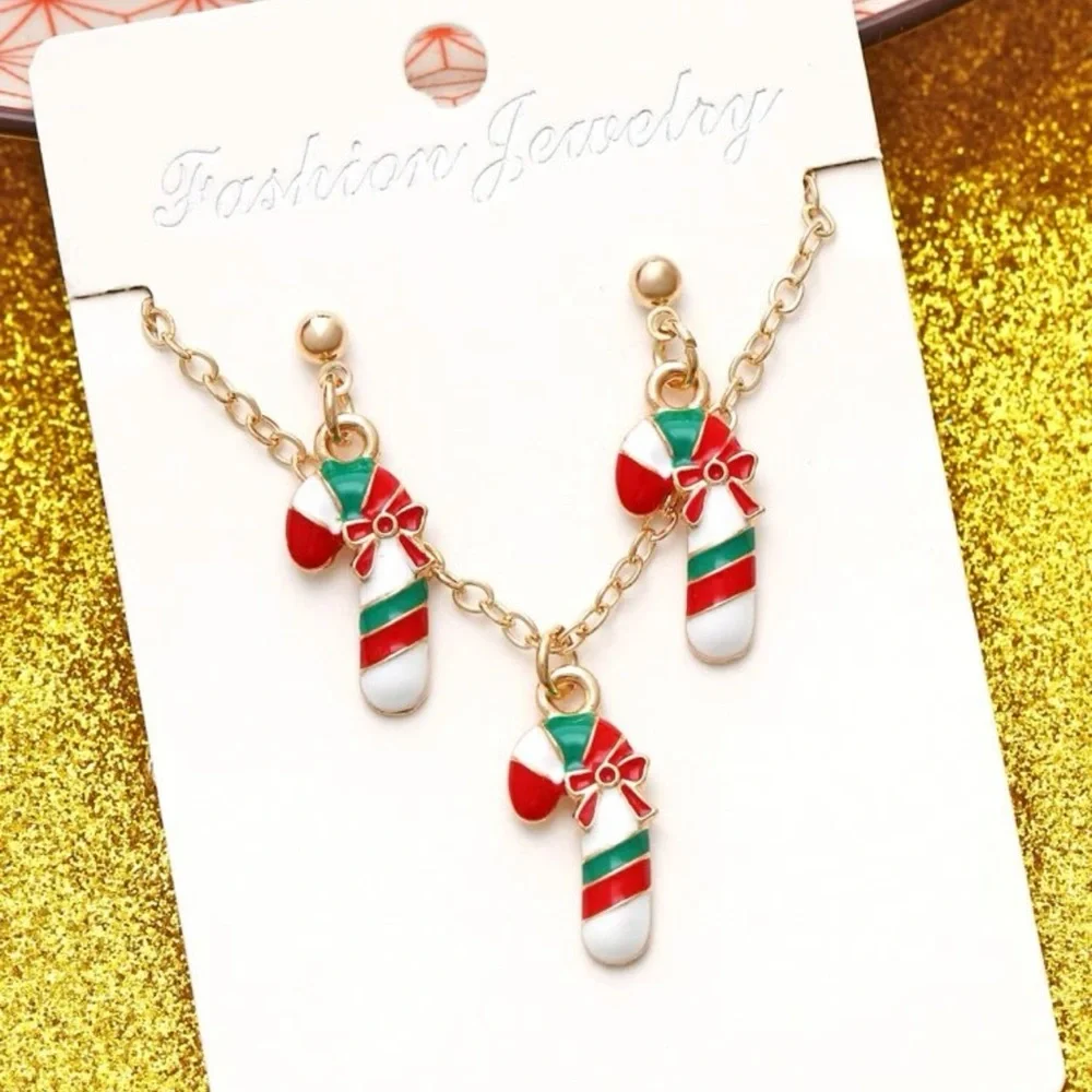 Christmas Candy Cane Jewelry Set – Holiday Necklace & Earrings
